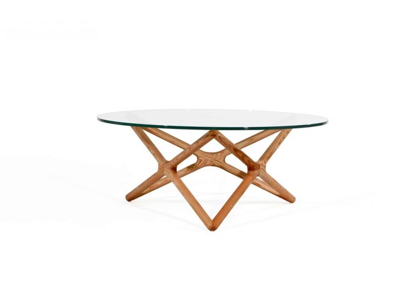 Quasar Coffee Table Clear Glass with Ash Stained Light Walnut