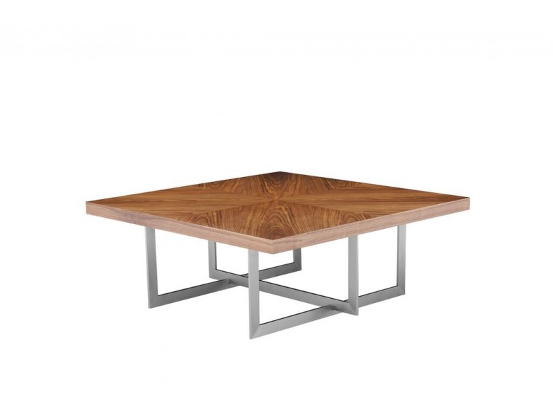 Remi 39" Square Coffee Table Natural Walnut with Brushed Stainless Steel