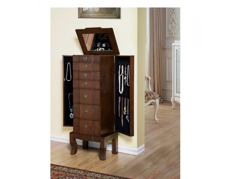 Trésor Jewelry Armoire - Coffee - Open