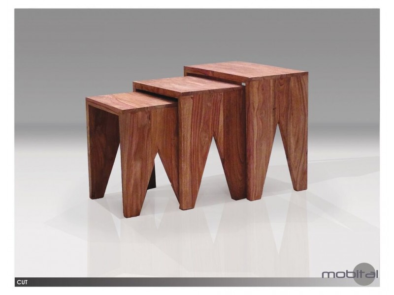 Cut 3 Piece Nesting Low End Table Natural Sheesham Wood