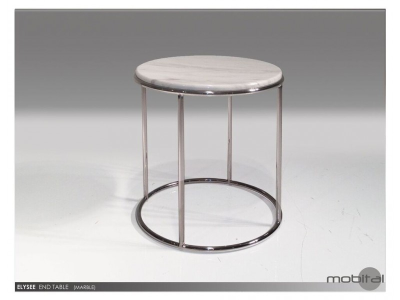 Elysee End Table White Volakas Marble with Polished Stainless Steel