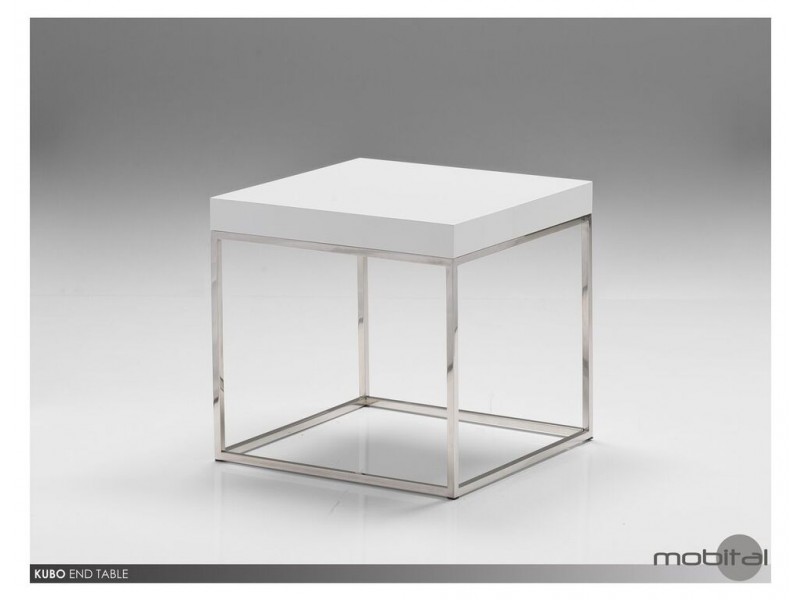 Kubo End Table High Gloss White with Stainless Steel