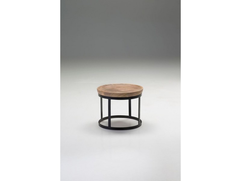 Olive 2 Piece End Table Mango Wood with Black Powder Coated Base