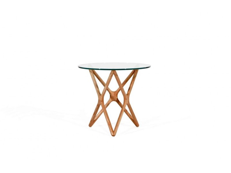 Quasar 20" Low End Table Clear Glass with Ash Stained Light Walnut 