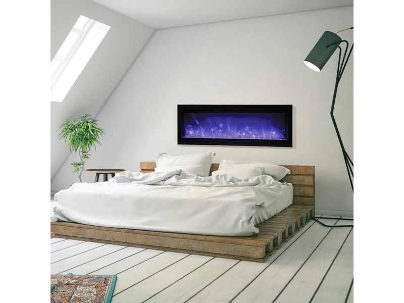 60" Basic Clean-face Electric Built-in With Glass With Black Steel Surround Fireplace - Lifestyle