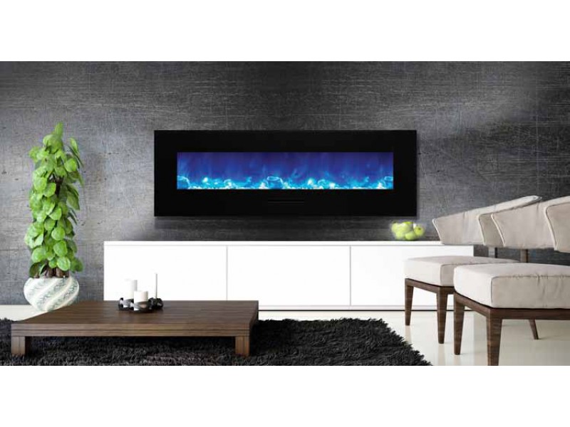 Amantii 60" Flush Mount fireplace with Black Glass Surround And Log set - Lifestyle