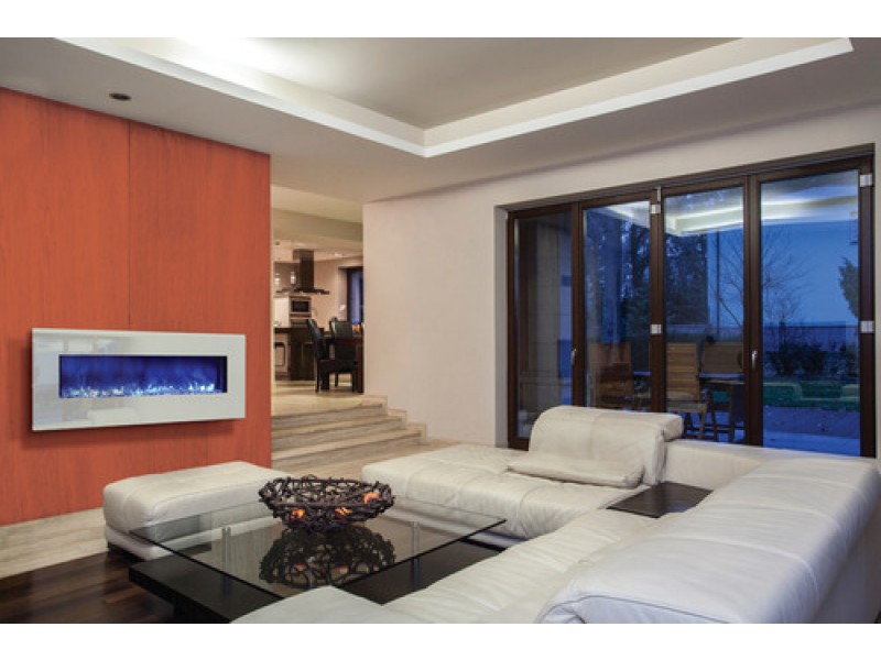 Amantii Electric Fireplace Fire and Ice Series 48" with 58" x 23" White Glass Surround