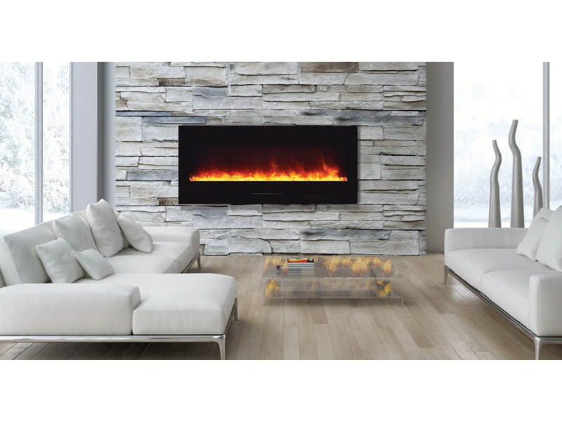 50" Fireplace W/ Blk Gls Surround Log Set & 3 Colors Of Media No Mood Light 