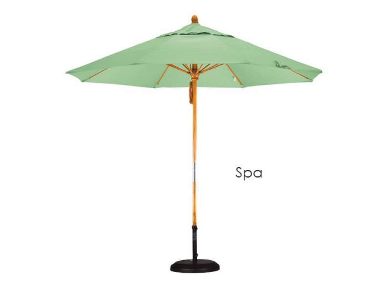 California Umbrella 9' Fiberglass Market Umbrella Pulley Open Marenti Wood - Pacifica