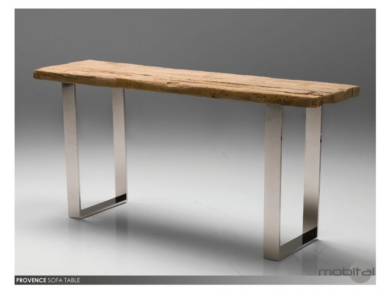 Provence Live Edge Sofa Table Reclaimed Solid Wood with Polished Stainless Steel