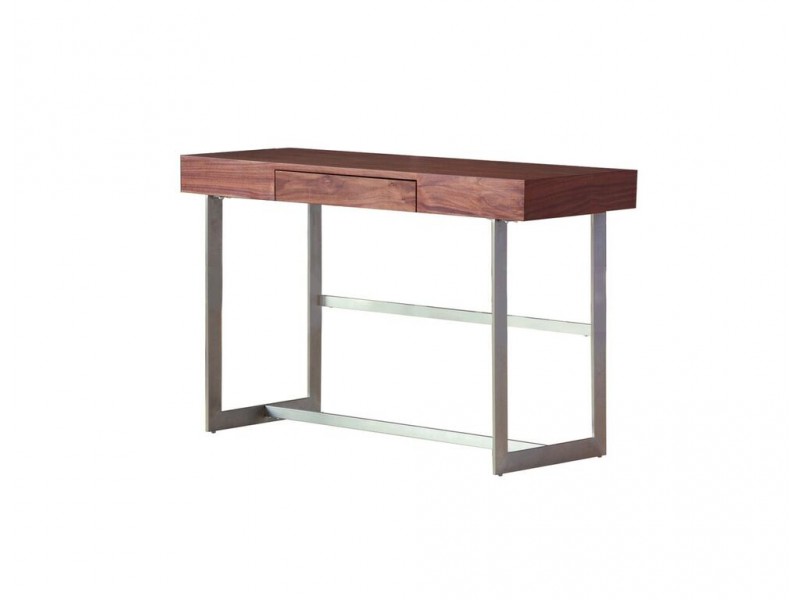 Remi Sofa Table Natural Walnut with Brushed Stainless Steel