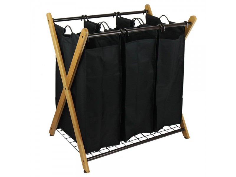 Oceanstar X-Frame Bamboo 3-Bag Laundry Sorter With Bag - 