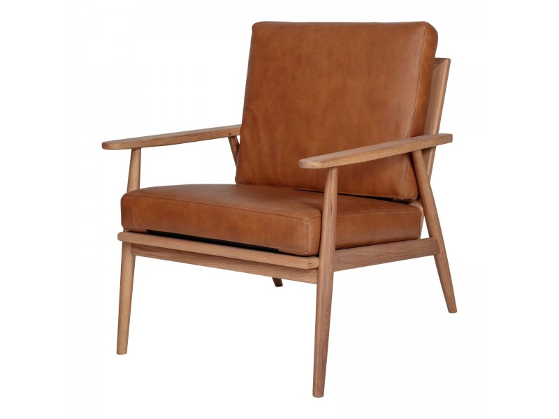 Harper Leather Lounge Chair Tan - Angled