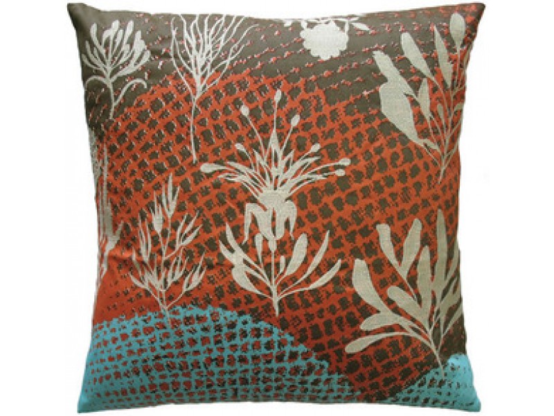 Koko Company Ecco 20" x 20" Embroidered Pillow with Off White Leaves