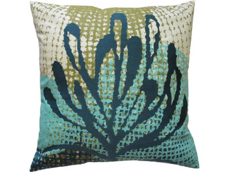 Koko Company Ecco 20" x 20" Embroidered Pillow with Blue Leaf