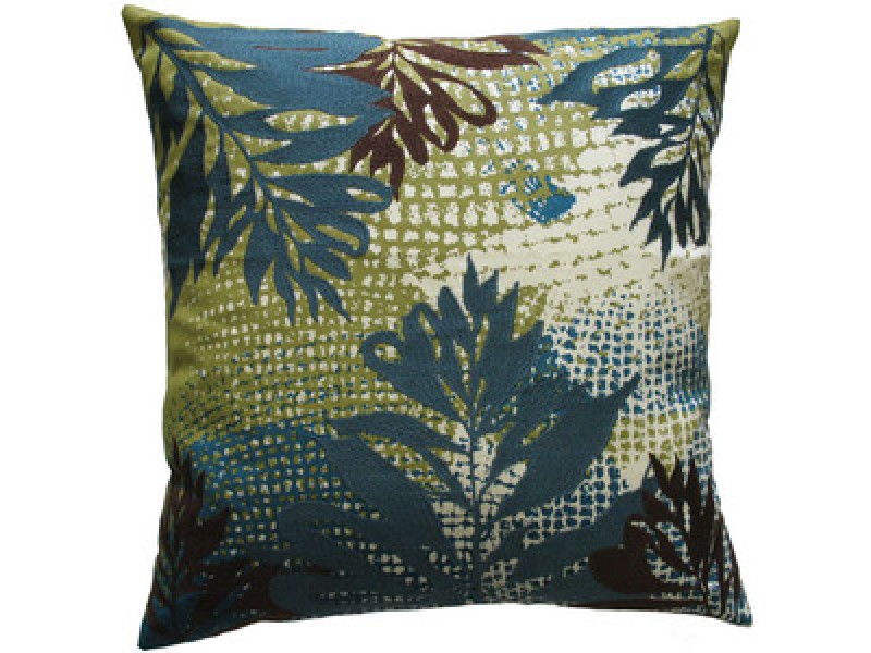 Koko Company Ecco 18" x 18" Embroidered Pillow - Blue / Brown Leaf