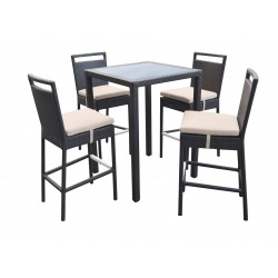 Armen Living Tropez Outdoor Patio Wicker Bar Set (Table with 4 barstools)
