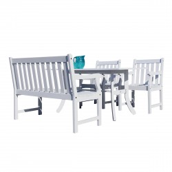 Vifah Bradley Outdoor 4-piece Wood Patio Dining Set with 4-foot Bench in White - V1337SET18