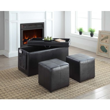 Linon Home Decor Letty Three Piece Ottoman - Brown / Charcoal / Lapis