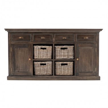 NovaSolo Halifax Mindi Wood Buffet with 4 Basket Set