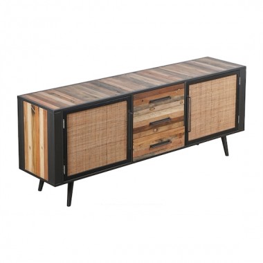 NovaSolo Nordic Rattan Boat Wood & Iron Buffet - 2 Doors 3 Drawers Hover