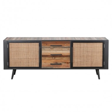  NovaSolo Nordic Rattan Boat Wood & Iron Buffet - 2 Doors 3 Drawers