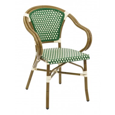 Hand Painted Aluminum Frame Arm Chair W/ PE Weave And Binding Back And Seat - Green