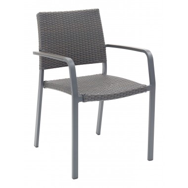 Aluminum Arm Chair W/ Gray Faux Teak Arms - AL-5725A - Anthracite Black
