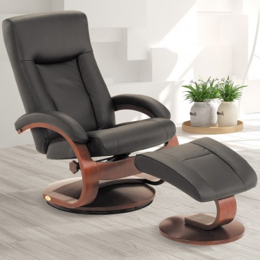 Hamar Recliner and Ottoman in Black Top Grain Leather 