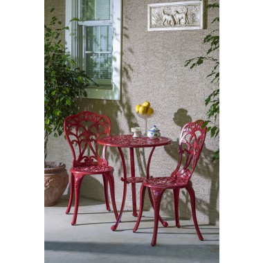 Triora Cast Aluminum Bistro Set in Lipstick Red - Lifestyle