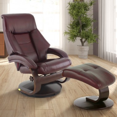 Mandal Recliner and Ottoman in Merlot in Top Grain Leather