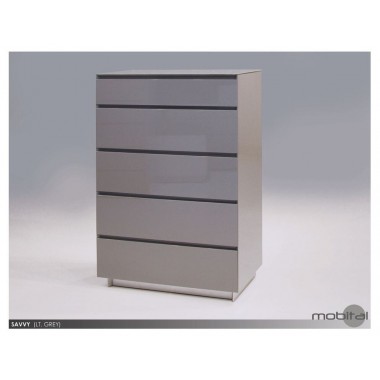 Savvy 5-Drawer Chest High Gloss Light Grey with Glass Top