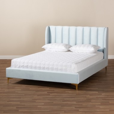 Baxton Studio Saverio Upholstered Queen Size Platform Bed - Light Blue