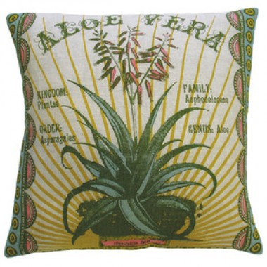 Koko Company Botanica 20" x 20" Linen Pillow with Aloe Vera Print