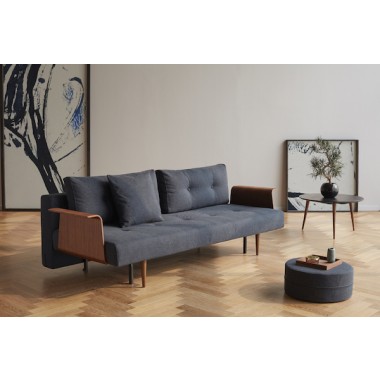 Recast Sofa With Walnut Arms and Nist Blue Fabric - Lifestyle