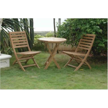 Anderson Teak Bahama 27" Bistro Round Folding Table and 2 Andrew Folding Chair Hover