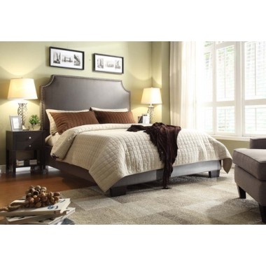 Diamond Sofa Athens Queen Bed with Nail Head Accents in Elephant Grey Blended Leather 