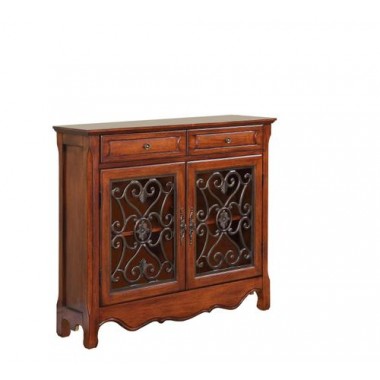 Powell Light Cherry 2-Door & 2-Drawer Scroll Console