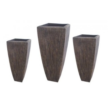 Screen Gems Sandstone Ribbed Long Square Planter - Set of 3