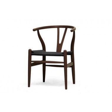 Baxton Studio Wishbone Chair - Brown Wood Y Chair w/ Black Seat