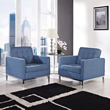 Modway Loft Armchair Set of 2 in Blue Tweed
