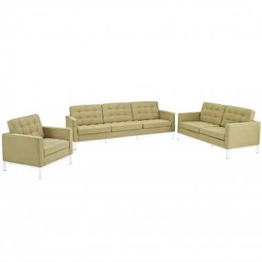 Modway Loft Armchair Loveseat and Sofa Set of 3 Hover