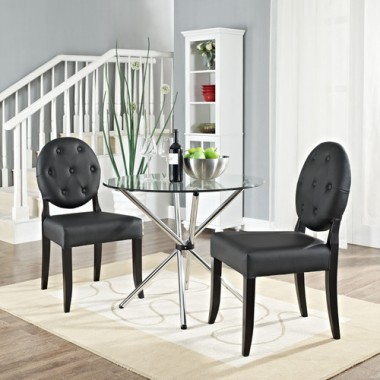 Modway Button Dining Side Chair Set of 2 in Black