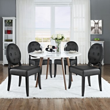 Modway Button Dining Side Chair Set of 4 in Black