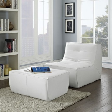 Modway Align 2 Piece Leather Armchair and Ottoman Set in White