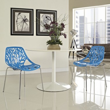 Modway Stencil Dining Side Chair Set of 2 in Blue Hover