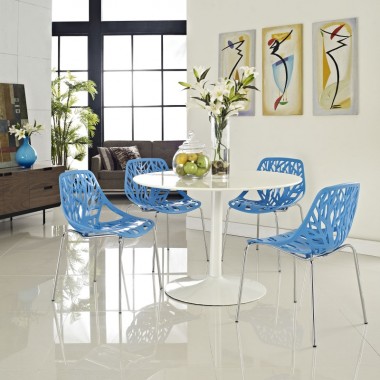 Modway Stencil Dining Side Chair Set of 4 in Blue Hover