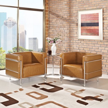 Modway Charles Grande Leather Armchairs Set Of 2 in Tan