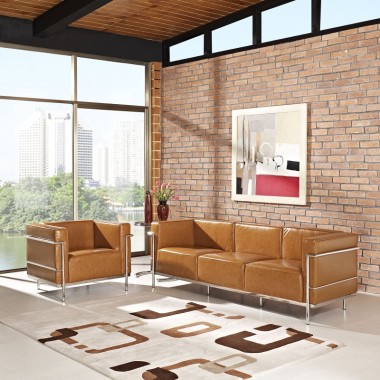 Modway Charles Grande Leather Sofa and Armchair Set Of 2 in Tan Hover