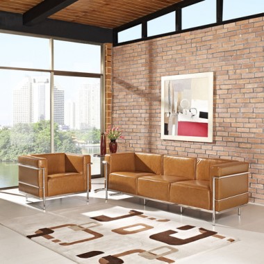 Modway Charles Grande Leather Sofa and Armchair Set Of 2 in Tan